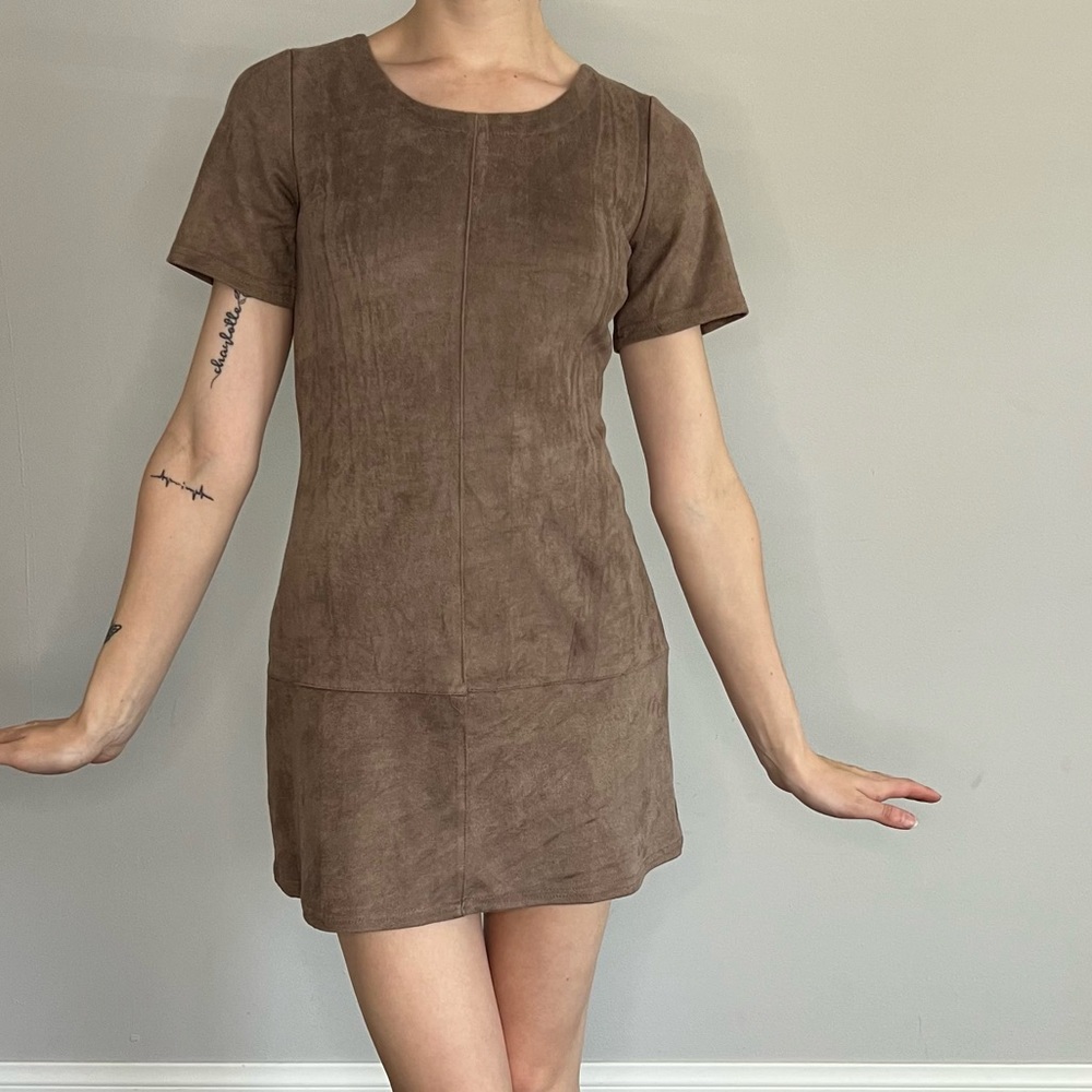 Suede Short Sleeve Mini Dress